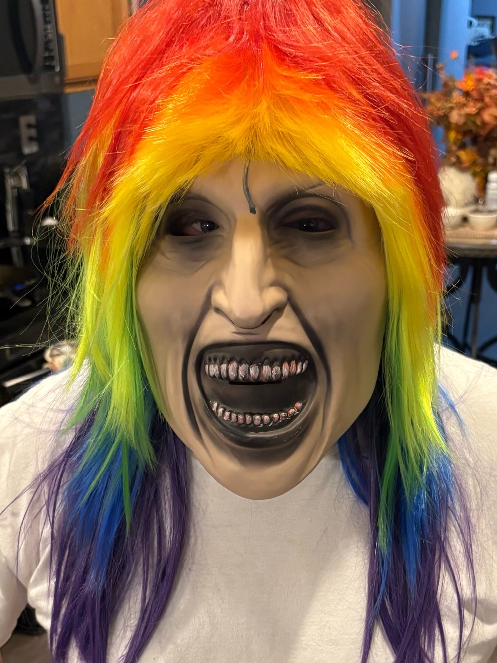Creepy Halloween mask with Rainbow Multi-Color Costume Wig Vibrant Layers